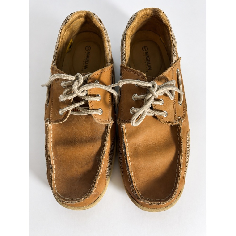 Magellan Outdoors Mens Boat Shoes Tan Leather Mesh FWMFMC2023 Loafers Size 12E